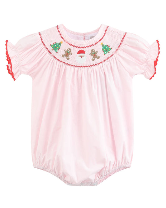 Pink Christmas Smocked Bubble Romper