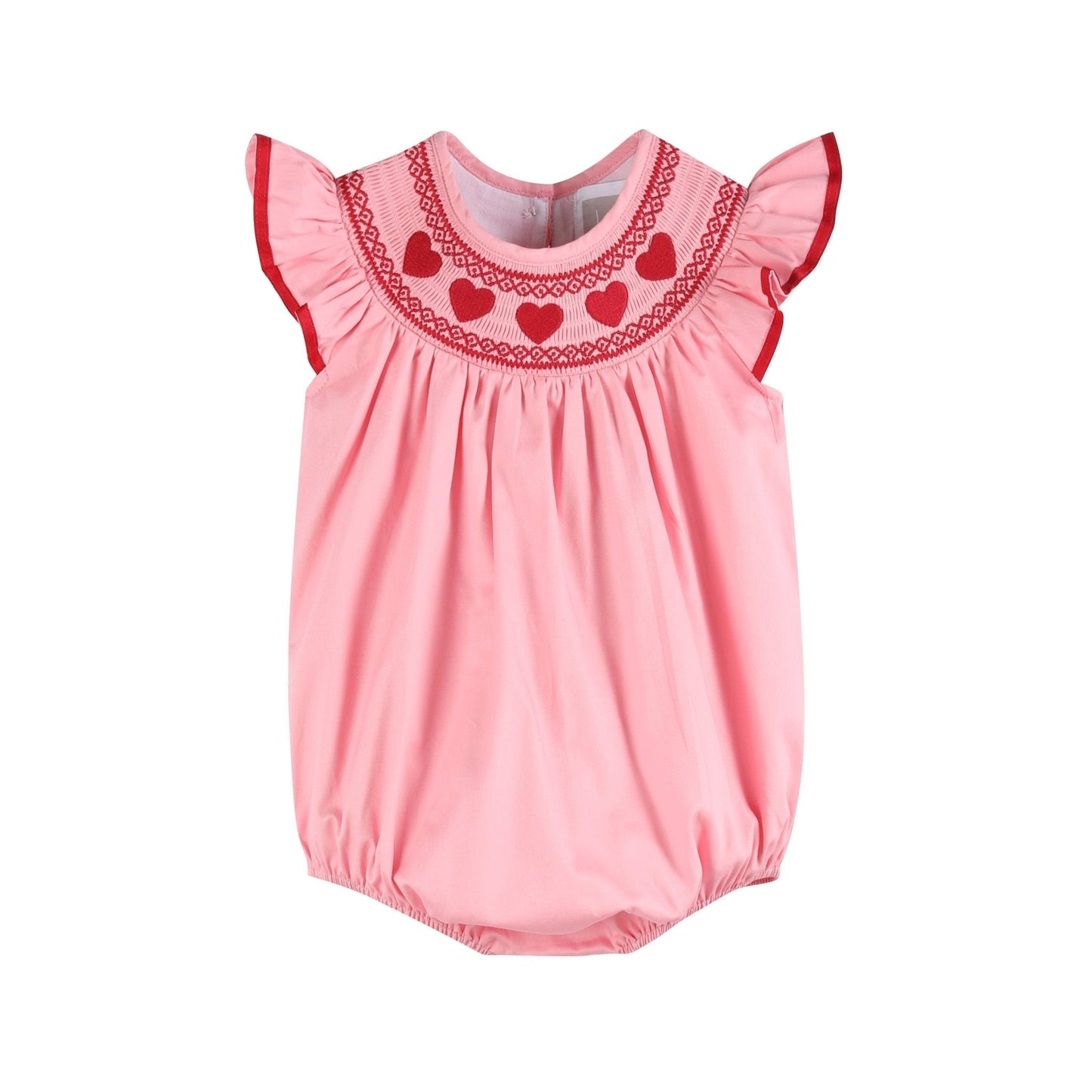 Pink Hearts Valentine Smocked Romper