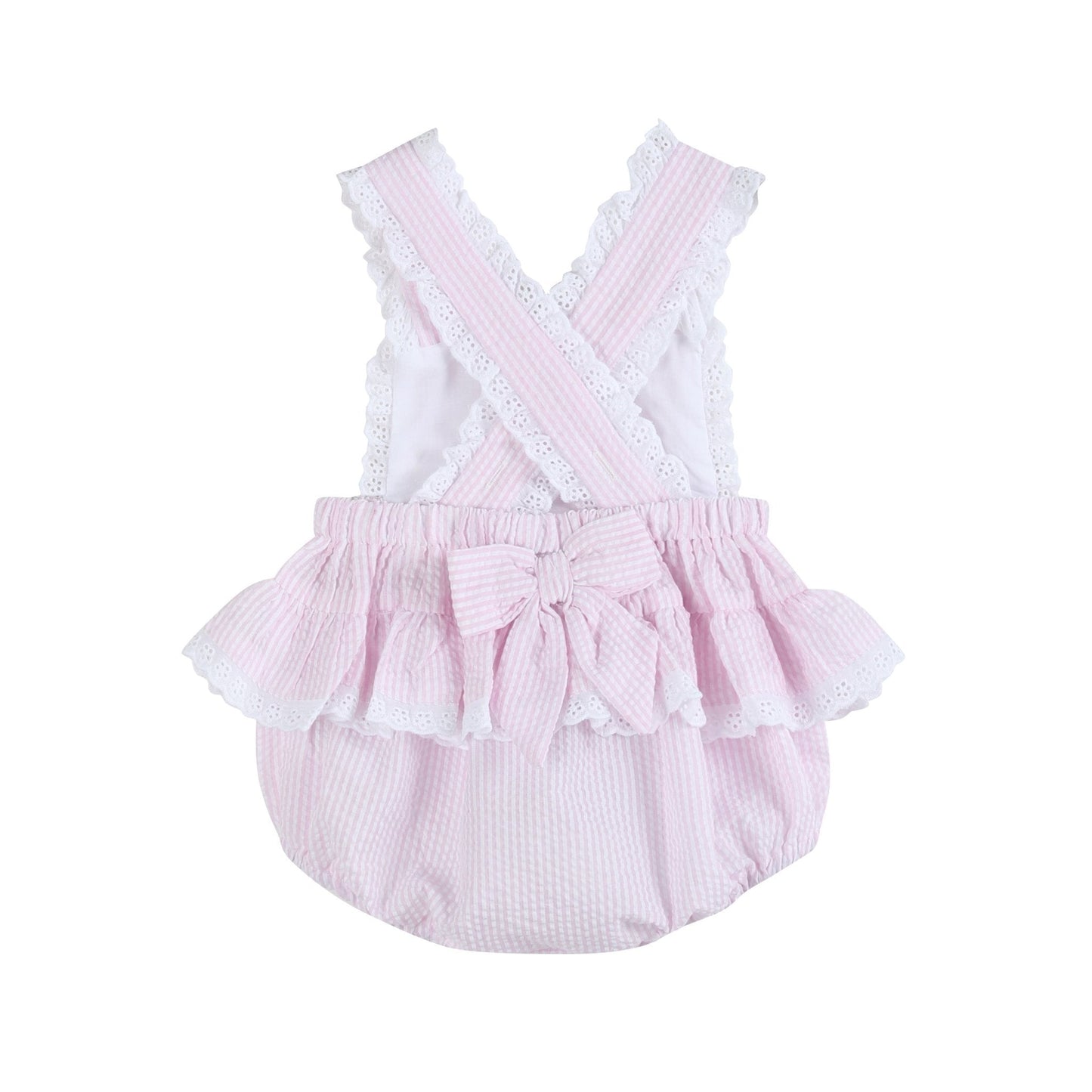 Pink Seersucker Easter Bunny Ruffle Romper