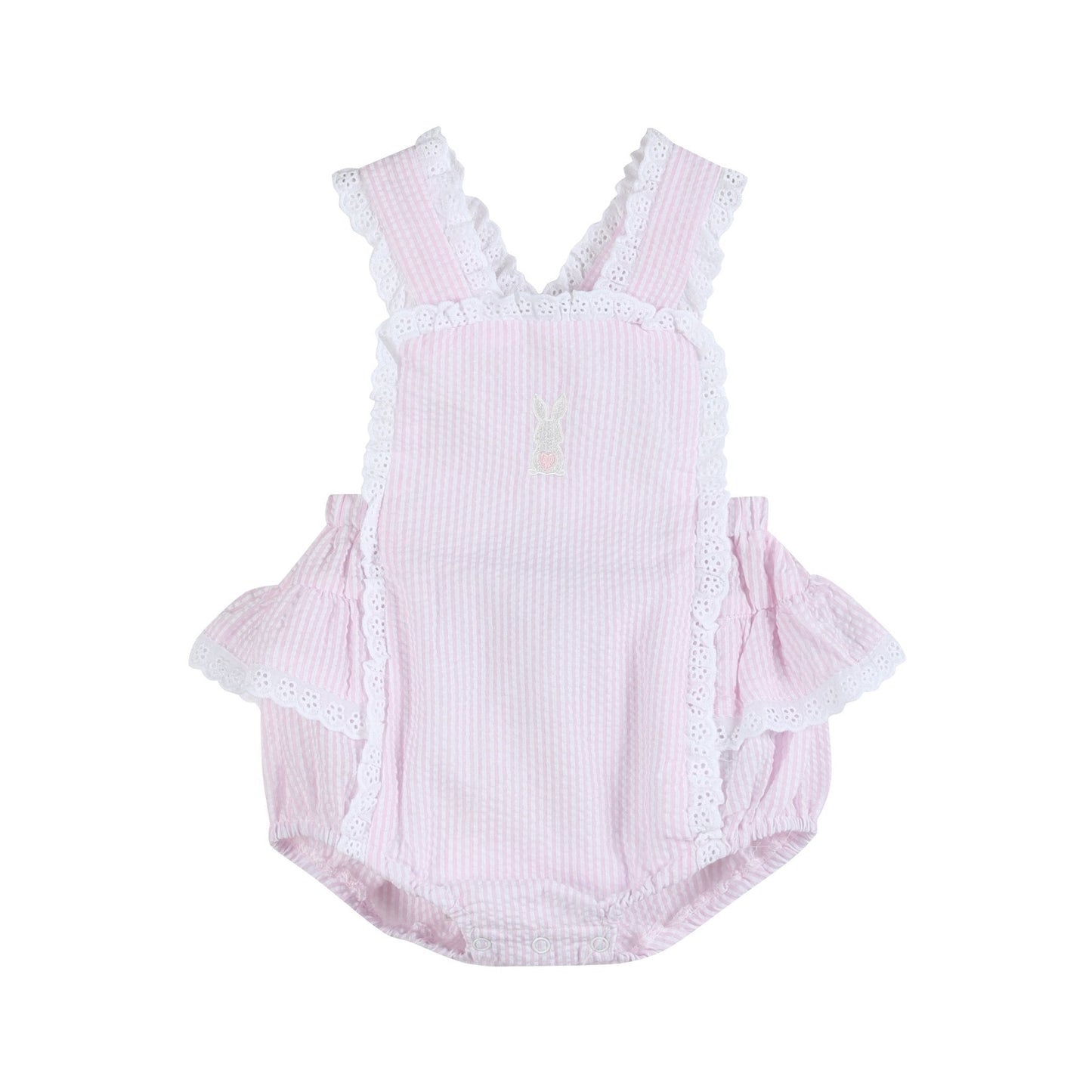 Pink Seersucker Easter Bunny Ruffle Romper