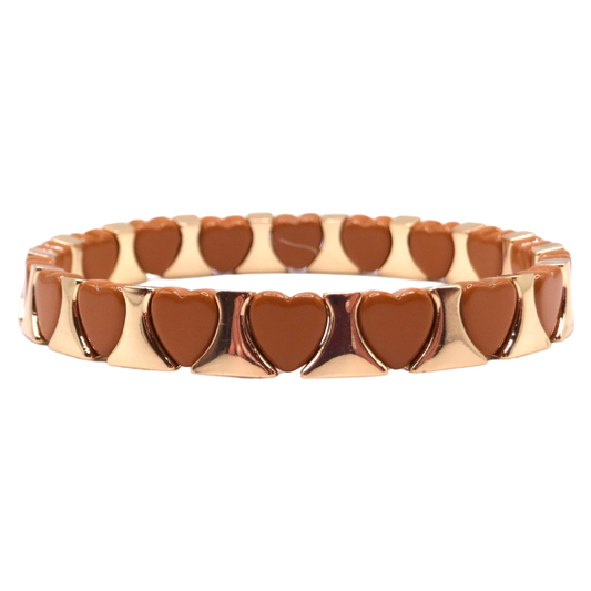 Burnt Orange on Gold Mini Hearts Bracelet