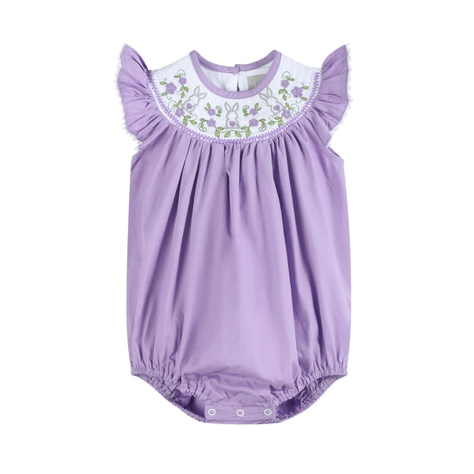 Purple Easter Bunny Smocked Flutter Romper