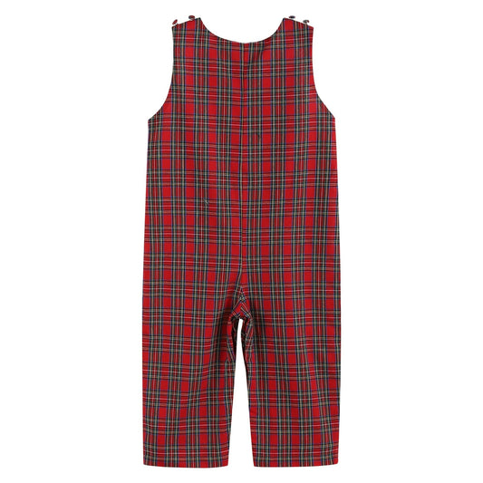 Red Christmas Plaid Santa Yoke Overalls