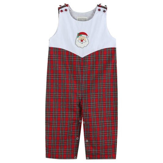 Red Christmas Plaid Santa Yoke Overalls
