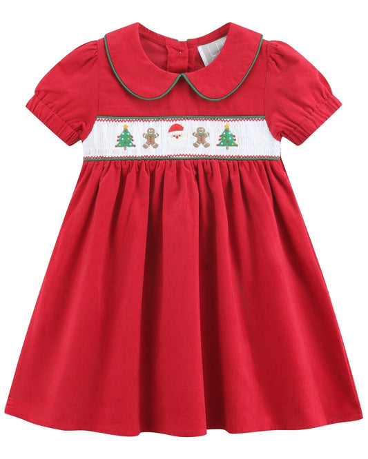 Red Corduroy Christmas Smocked Dress