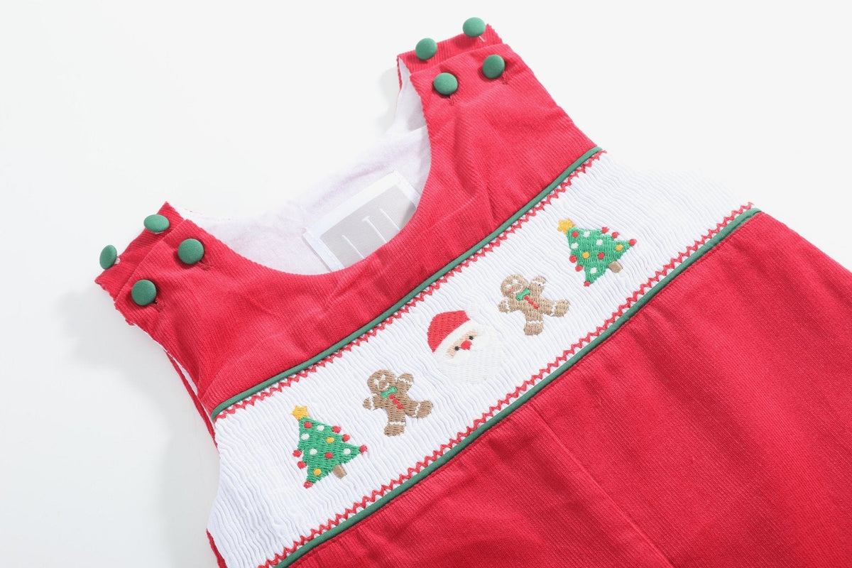 Red Corduroy Christmas Smocked Longall