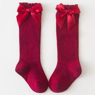 Red Cotton/Poly Lace Knee High Socks with Bow