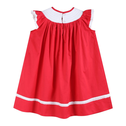 Valentine Red Heart and Lace Smocked Bishop Dress