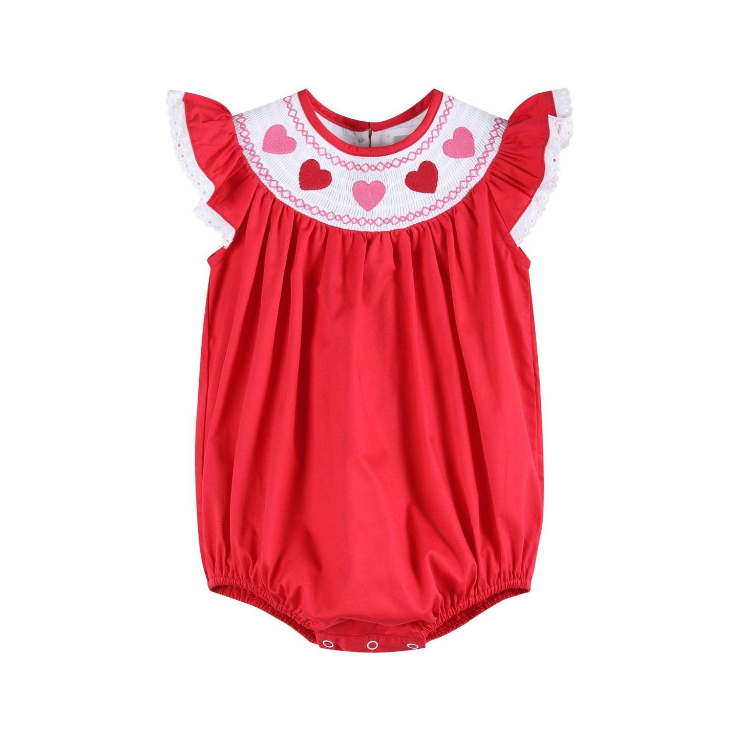 Valentine Red Heart and Lace Smocked Romper