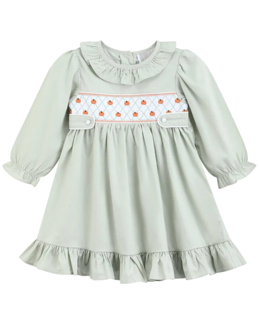 Sage Green Pumpkin Smocked Ruffle Dress