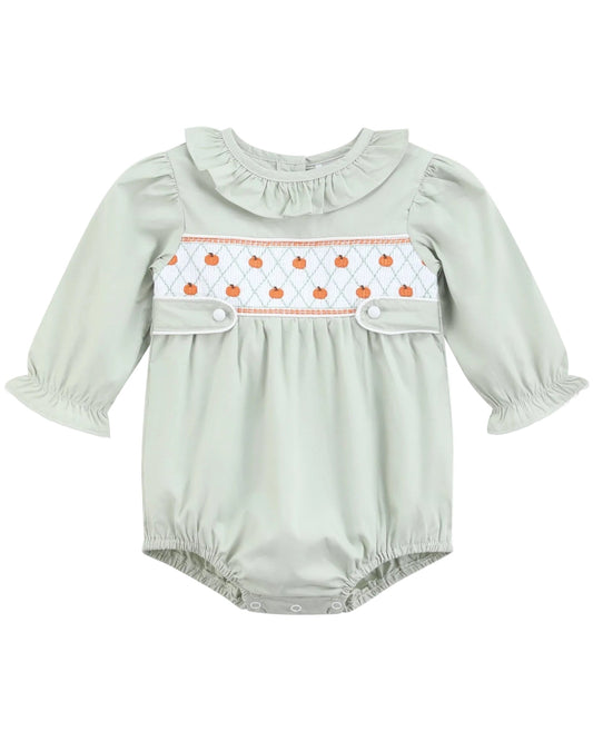 Sage Green Pumpkin Smocked Ruffle Bubble Romper