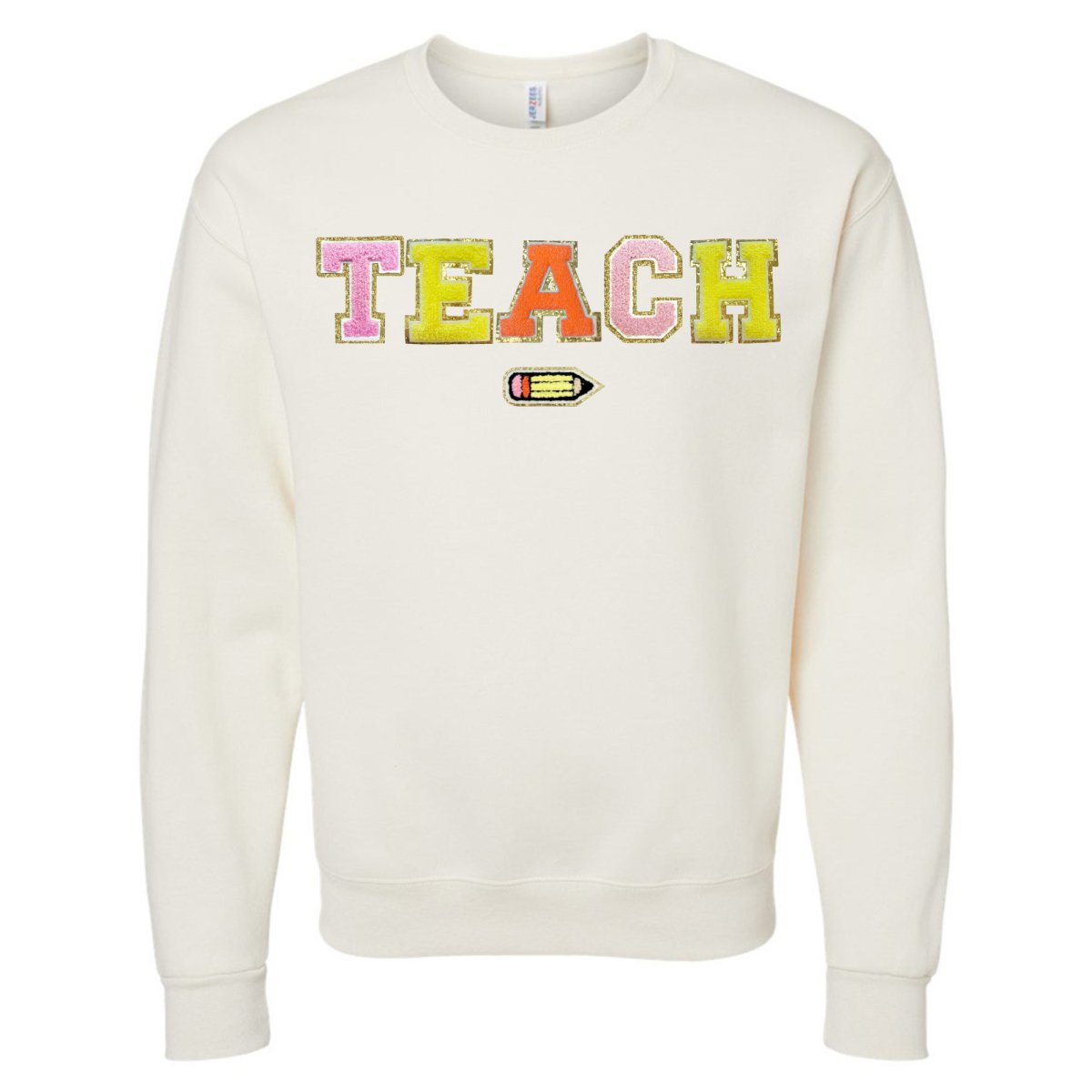 Teach Pencil Letter Patch Crewneck Sweatshirt