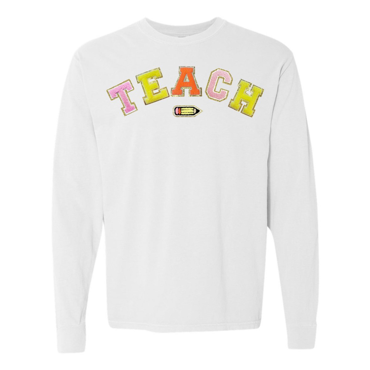 Teach Pencil Letter Patch Long Sleeve T-Shirt