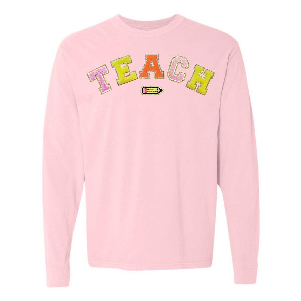 Teach Pencil Letter Patch Long Sleeve T-Shirt