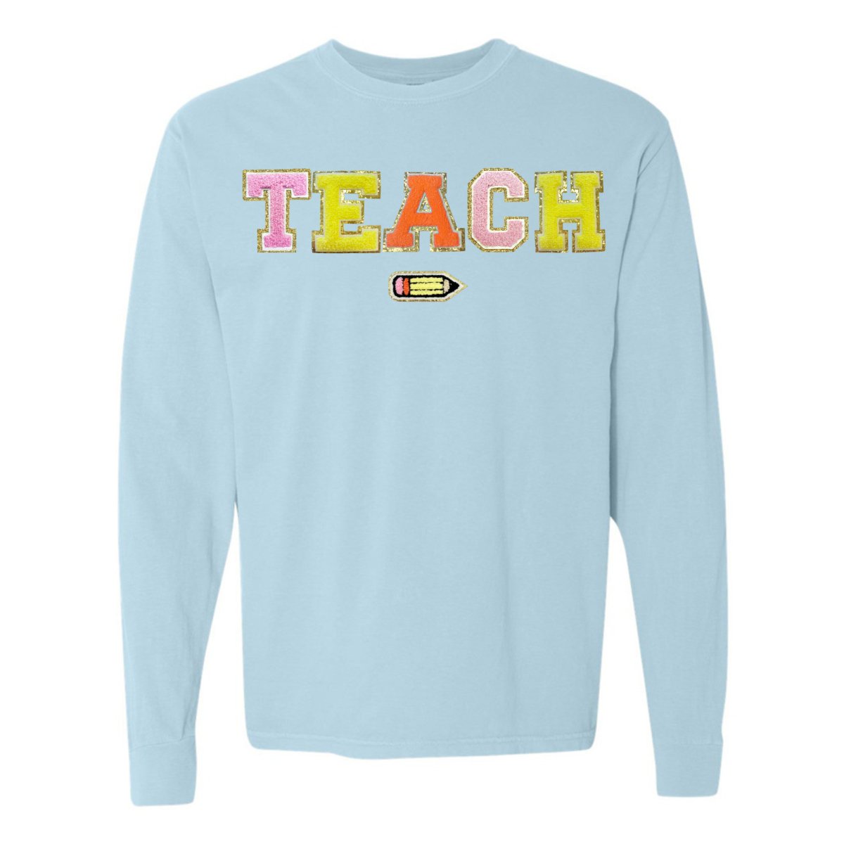 Teach Pencil Letter Patch Long Sleeve T-Shirt
