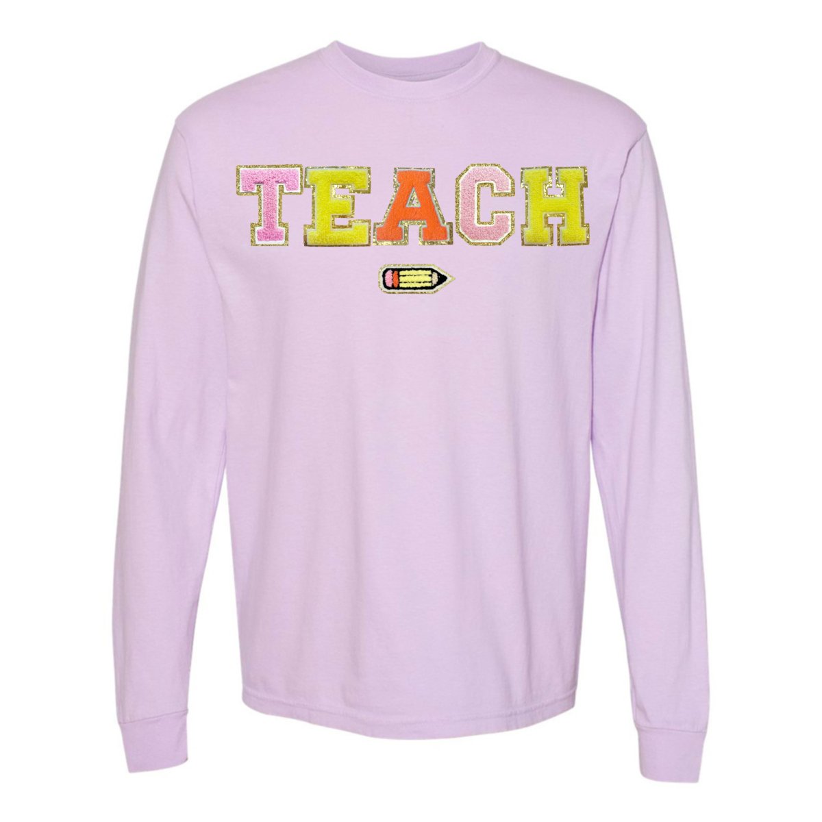Teach Pencil Letter Patch Long Sleeve T-Shirt