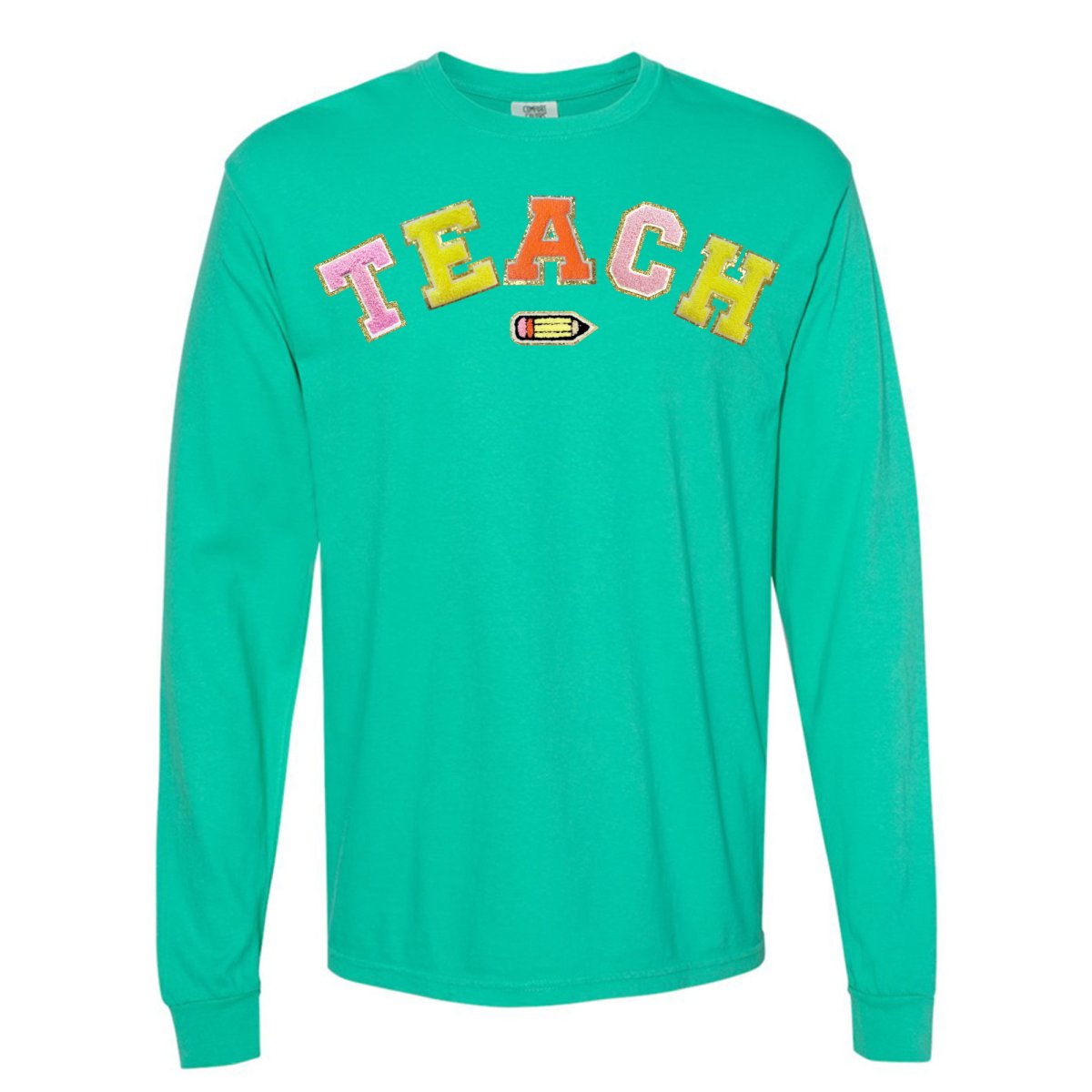 Teach Pencil Letter Patch Long Sleeve T-Shirt