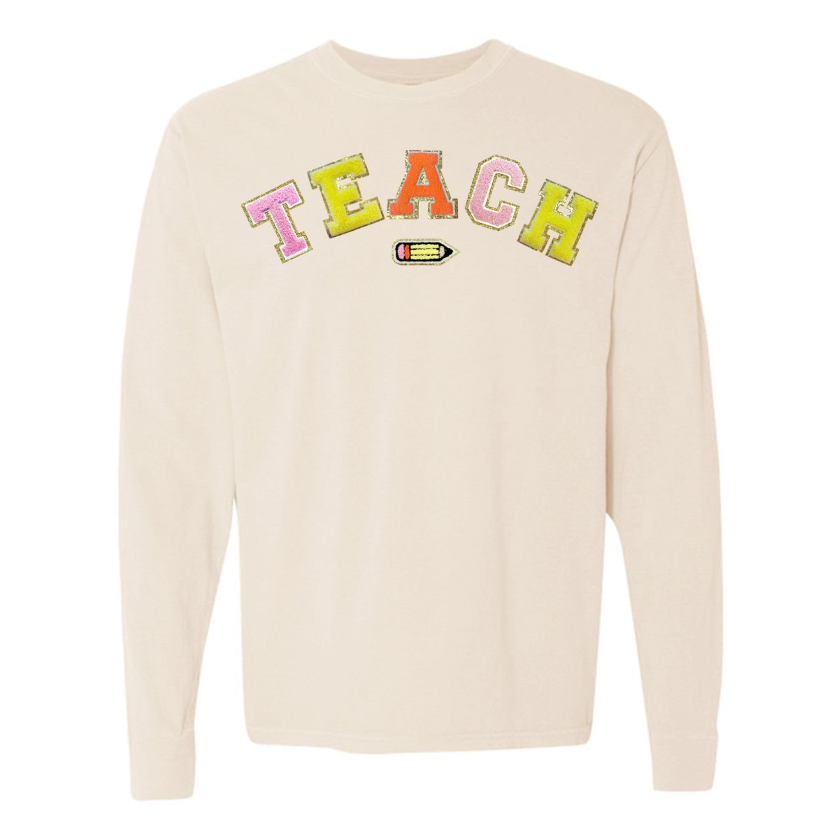 Teach Pencil Letter Patch Long Sleeve T-Shirt