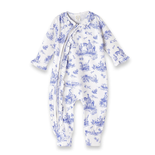 Baby Girl Toile de Jouy Bamboo Zipper Romper - Mommy and Me