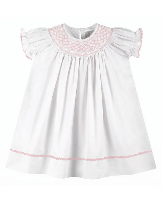 White and Pink Smocked Bishop Dress