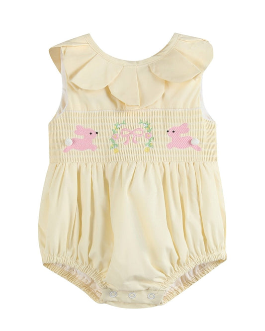 Yellow Petal Collared Smocked Bubble Romper