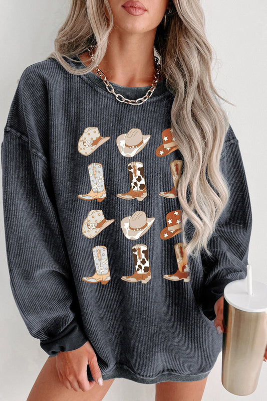Cowboy Hat & Boot Graphic Sweatshirt - Trendsi