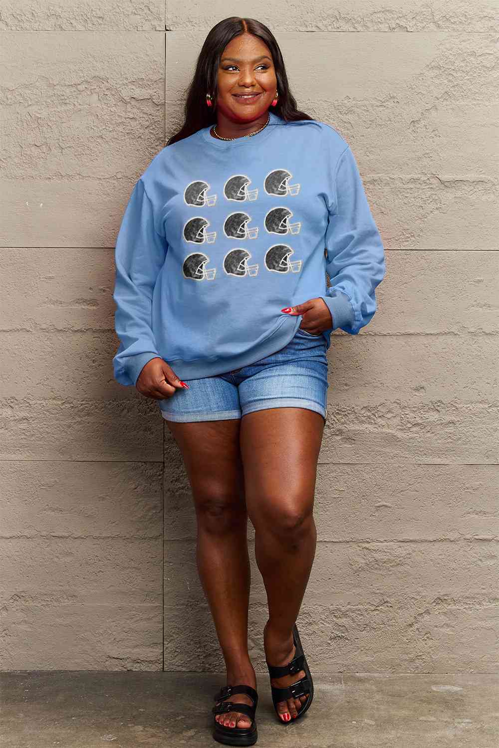 Simply Love Full Size Football Helmet  Graphic Sweatshirt - 5 Colors!